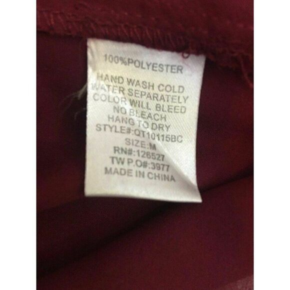 Sis Sis Womens Solid Maroon Burgundy Red Long Sleeve Button Down Top Medium - Picture 6 of 6